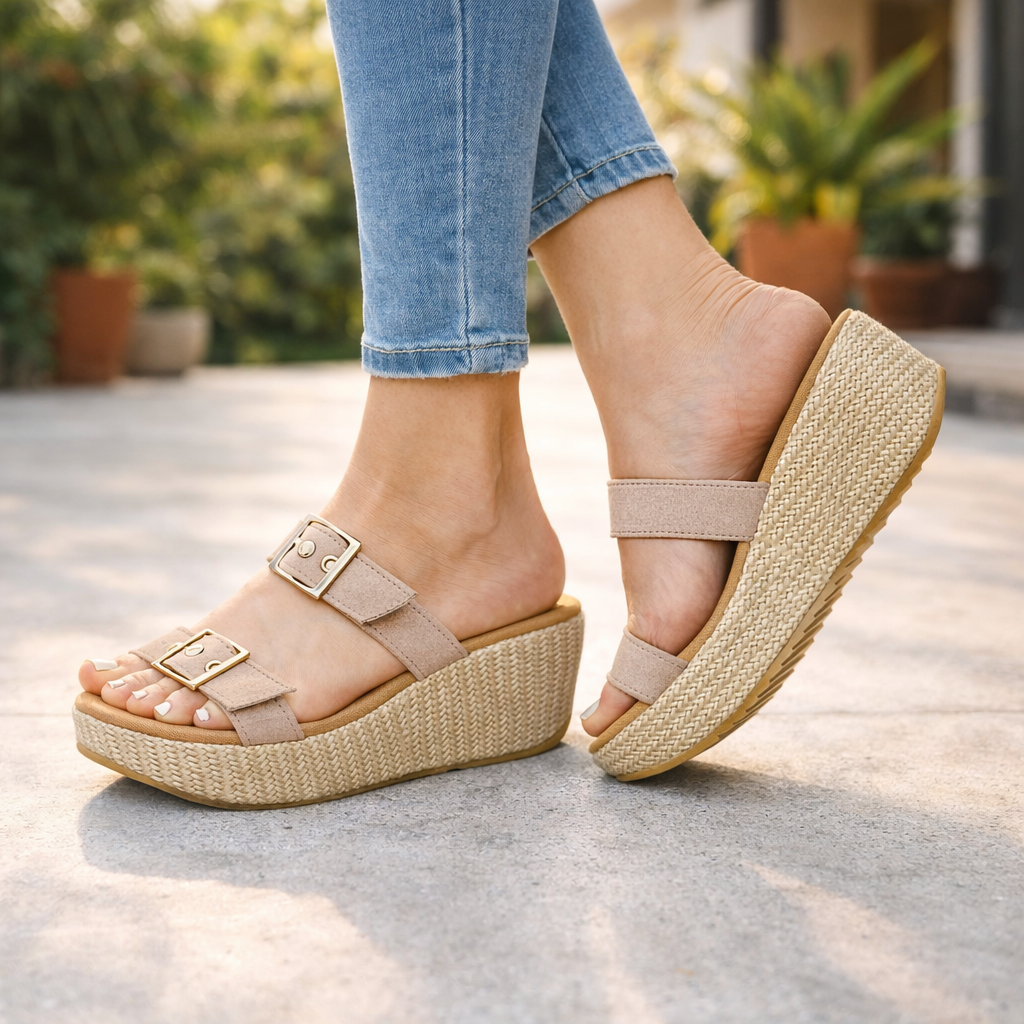 Sandalias de Gamuza con Plataforma Trenzada — Modelo Vienna