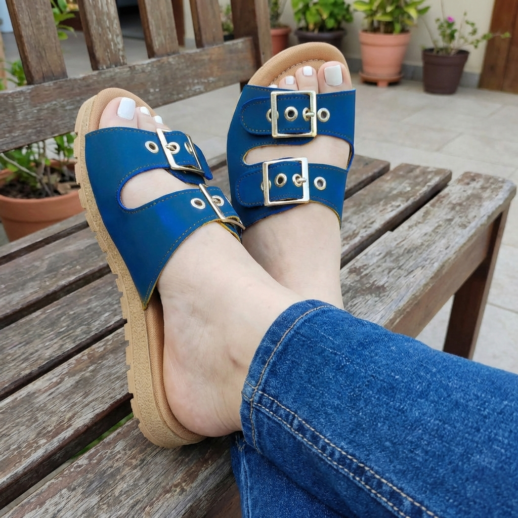 Sandalias Planas con Doble Hebilla — Modelo Xenia
