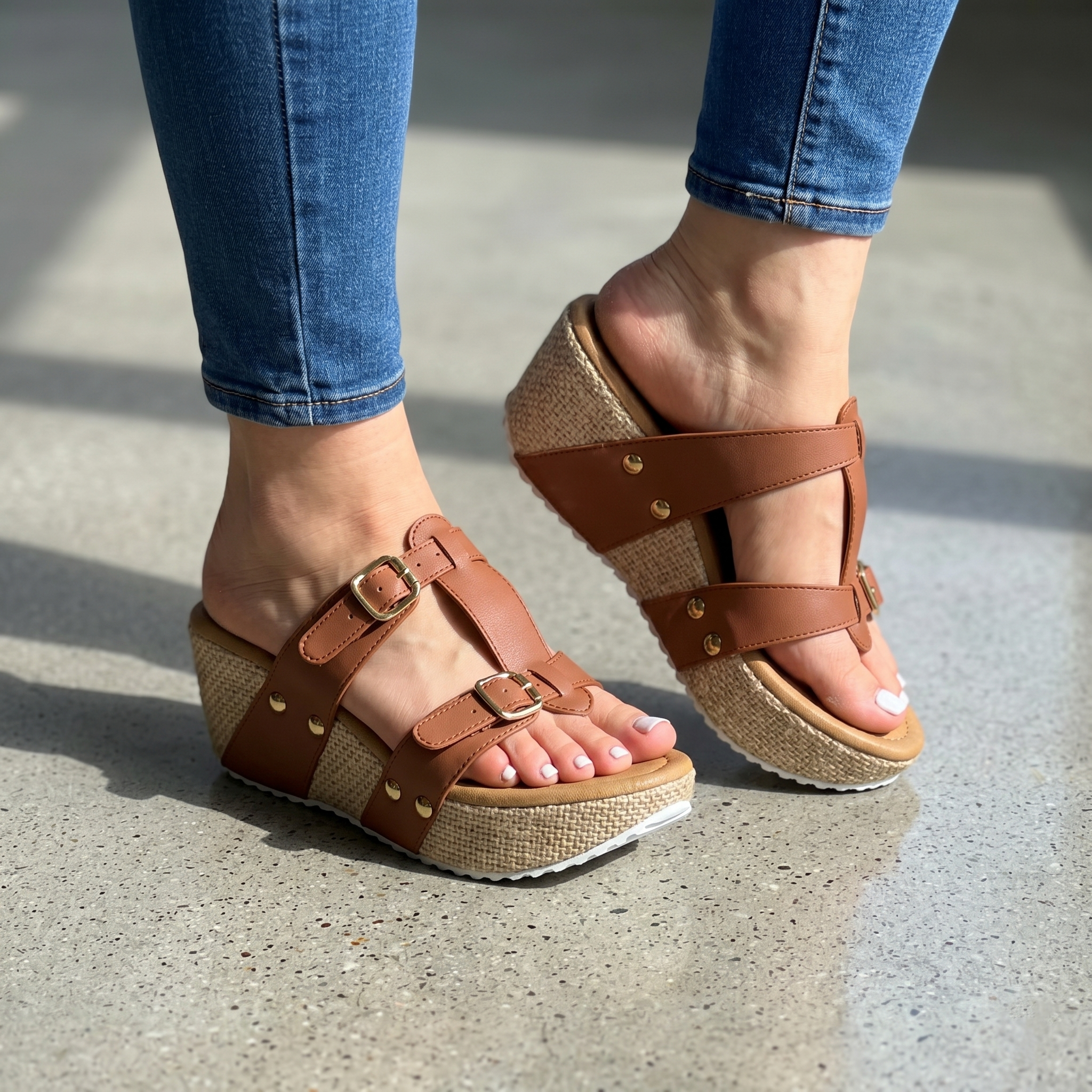 Sandalias de Plataforma con Doble Hebilla — Modelo Ofelia