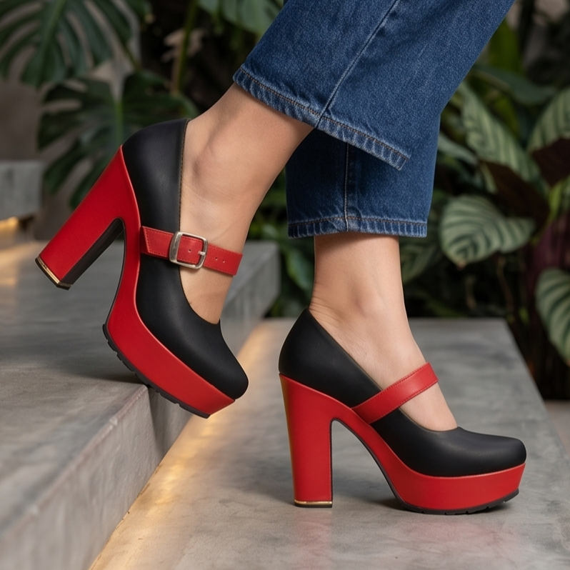 Zapatos de Tacón Cuadrado con Plataforma — Modelo Maria Camila