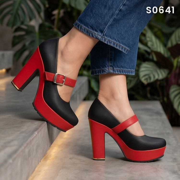 Zapatos de Tacón Cuadrado con Plataforma — Modelo Maria Camila