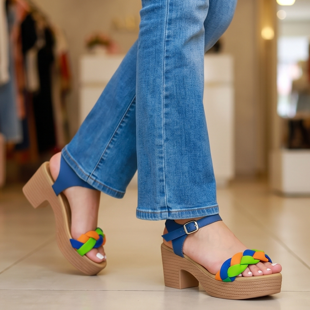 Sandalias de Faja Trenzada con Plataforma — Modelo Tessa