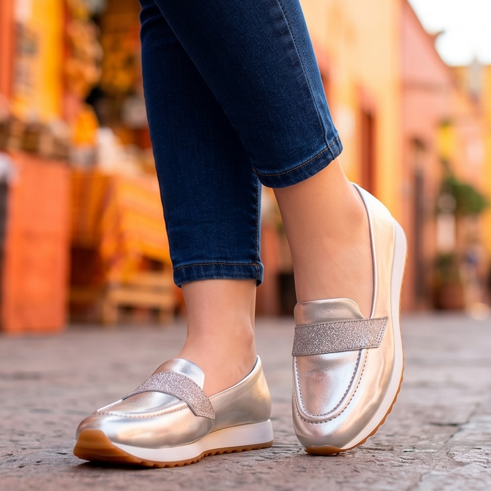 Mocasines Metalizados con Plataforma — Modelo Esmeralda Luz