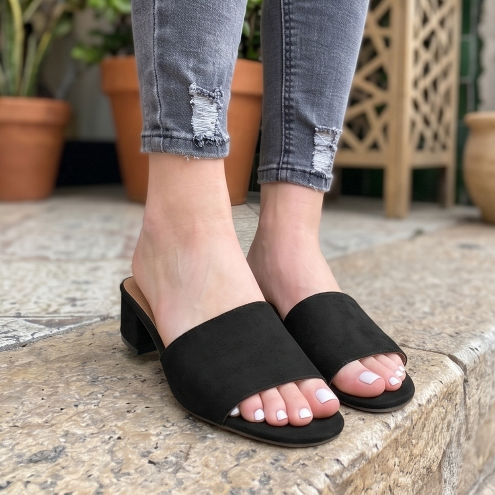 Sandalias de Gamuza con Tacón Cuadrado — Modelo Jimena
