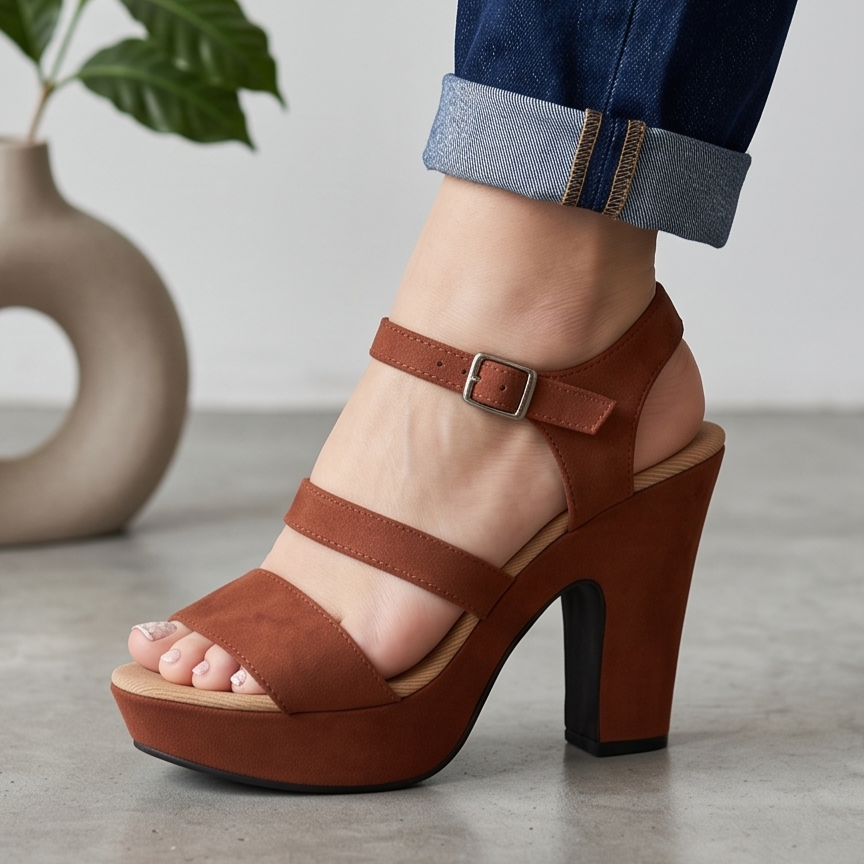 Sandalias de Gamuza con Tres Fajas — Modelo Mariana
