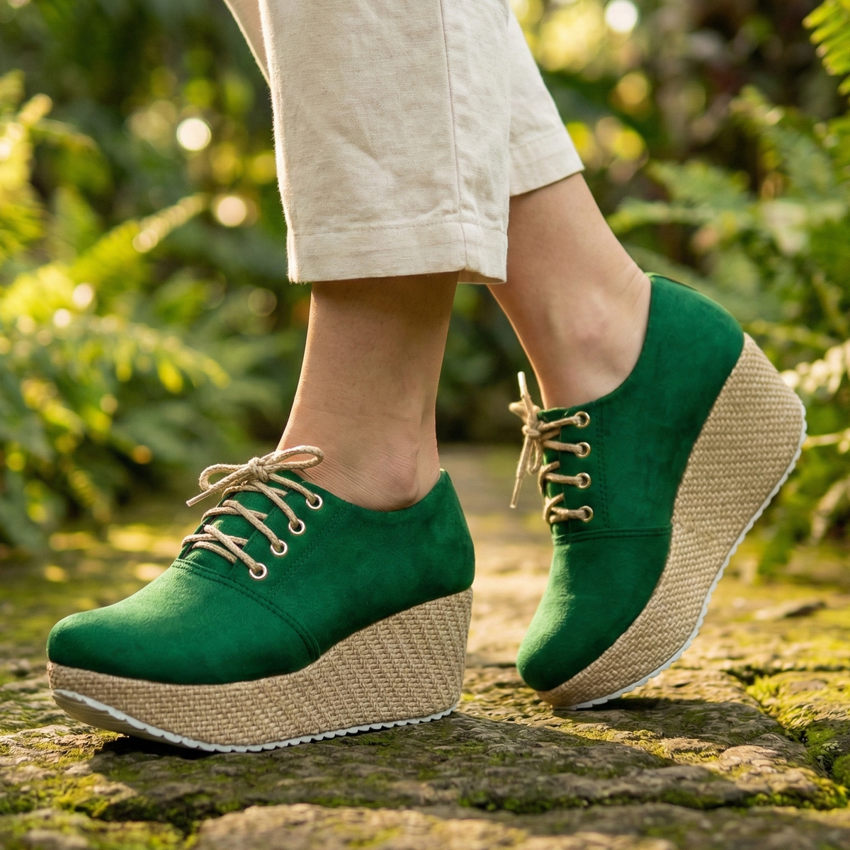 Zapatos de Gamuza con Plataforma Trenzada — Modelo Camelia