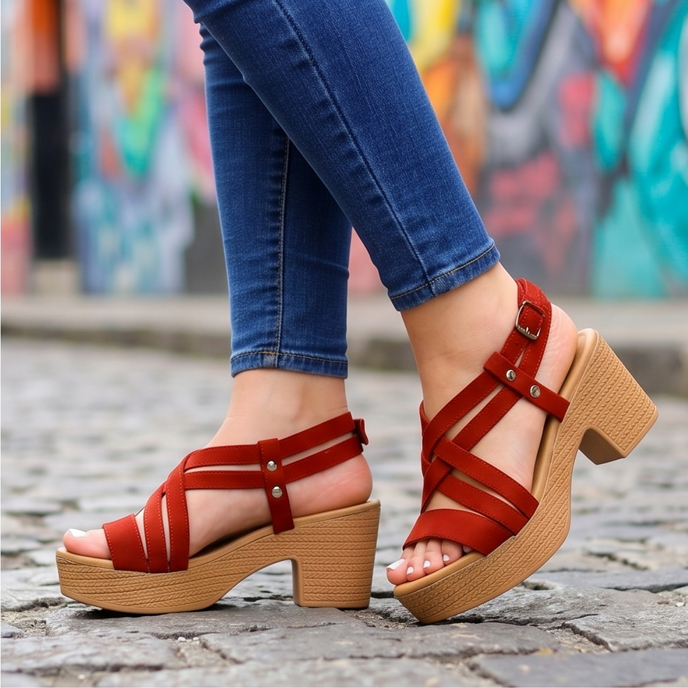 Sandalias con Correas Cruzadas y Plataforma — Modelo Pilar