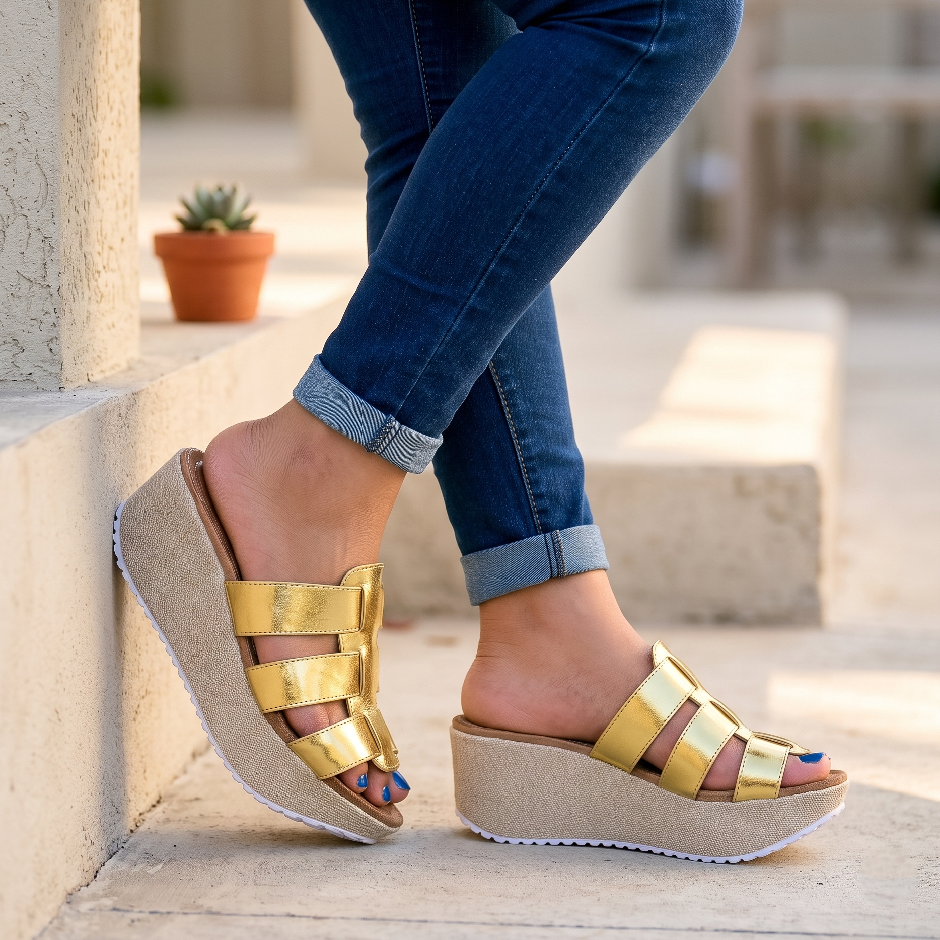 Sandalias de Plataforma con Tres Fajas — Modelo Menorca