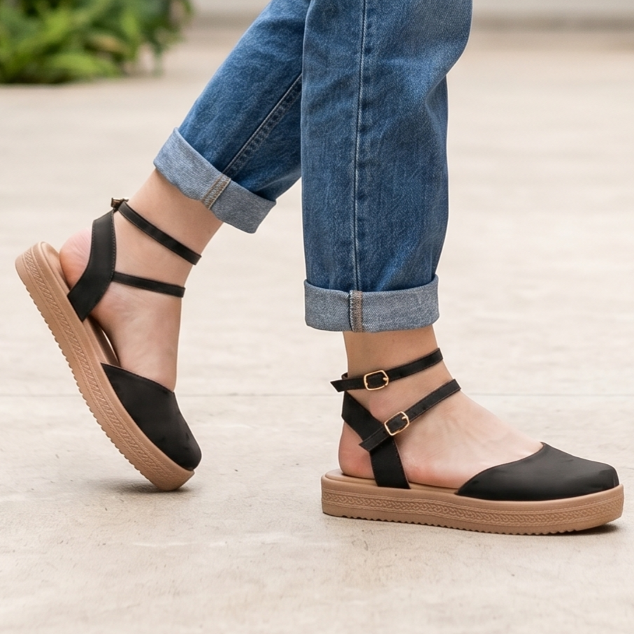 Sandalias de Punta Cerrada con Doble Hebilla — Modelo Luz Marina