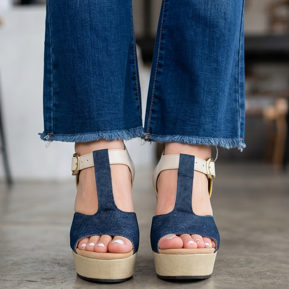 Sandalias de Tela Jean con Plataforma — Modelo Solana