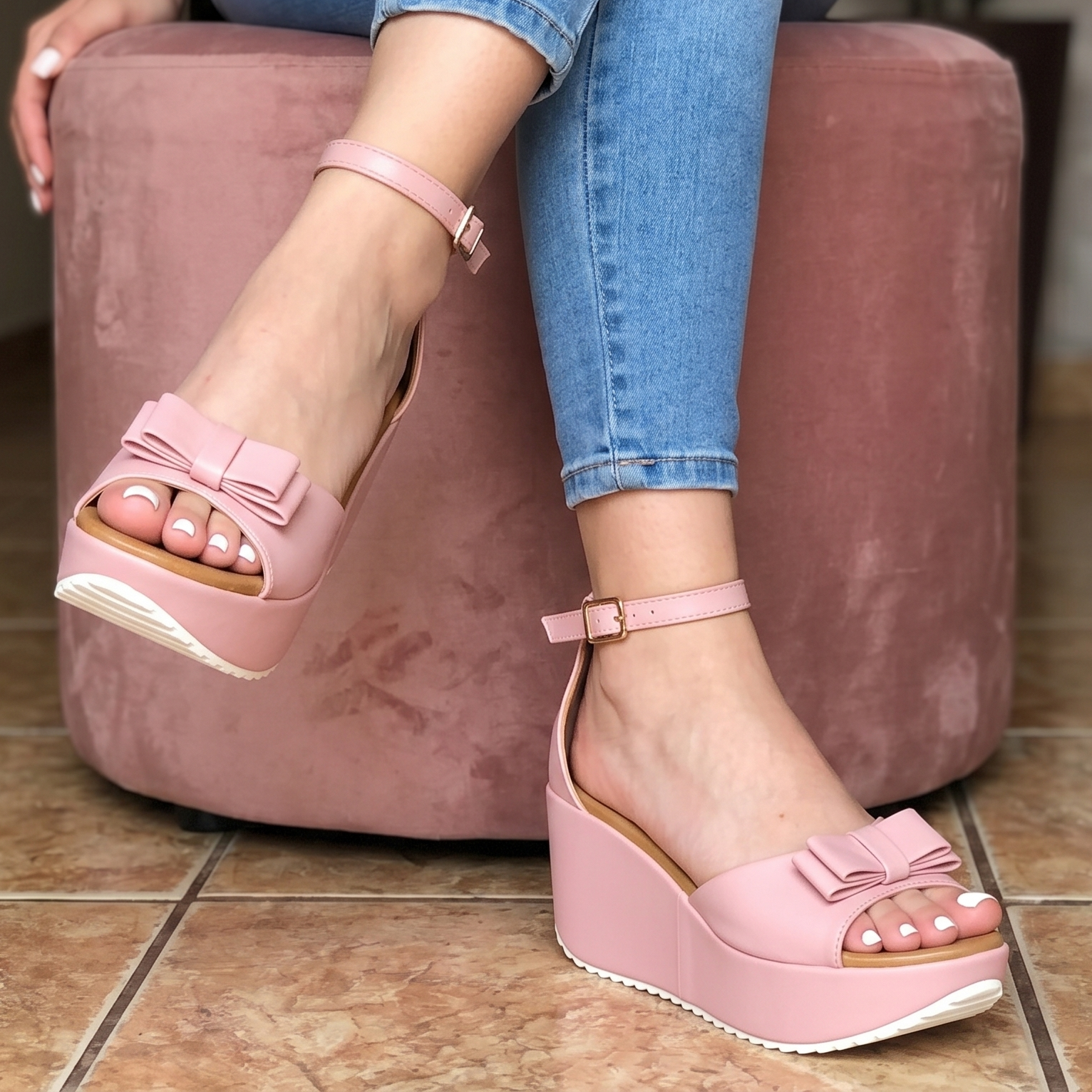 Sandalias de Plataforma con Moño — Modelo Ilse