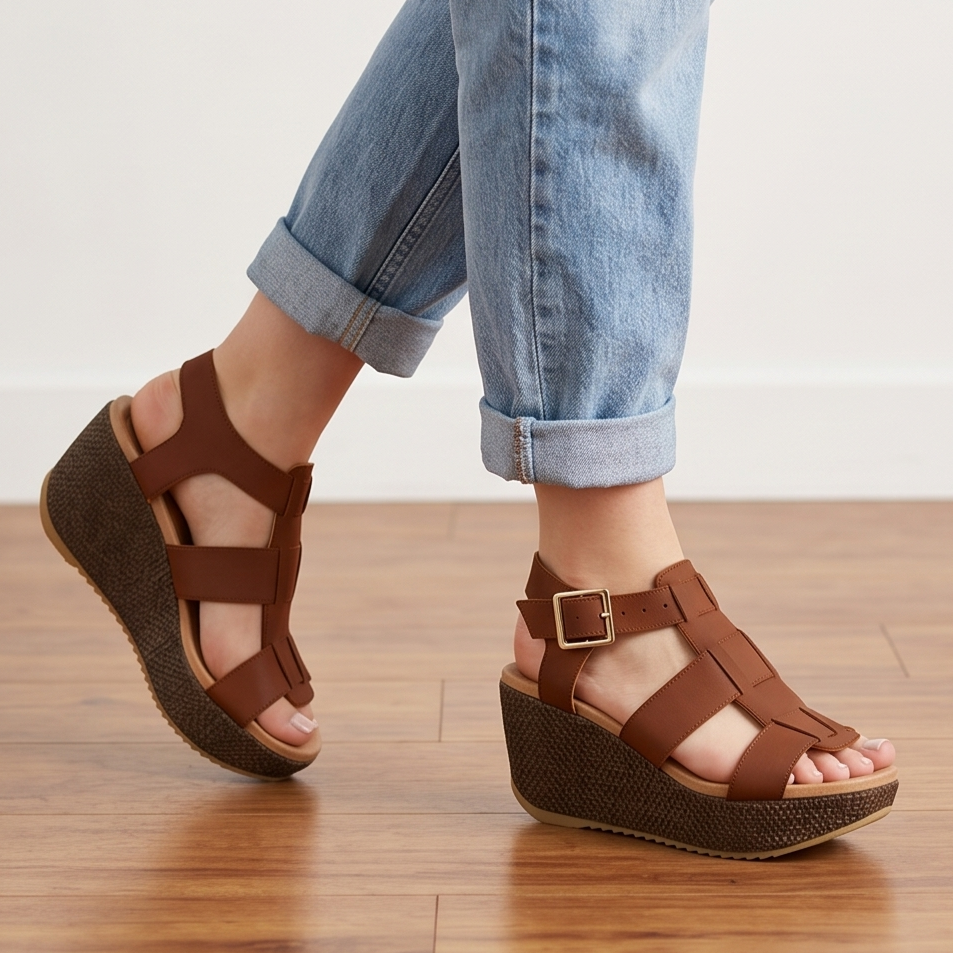 Sandalias de Tiras con Plataforma Trenzada — Modelo Xiomara