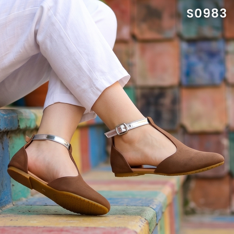 Flats de Punta Redonda con Faja Metalizada — Modelo Mabel