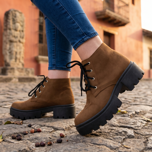 Botines de Gamuza con Suela Tractor — Modelo Maria Jose