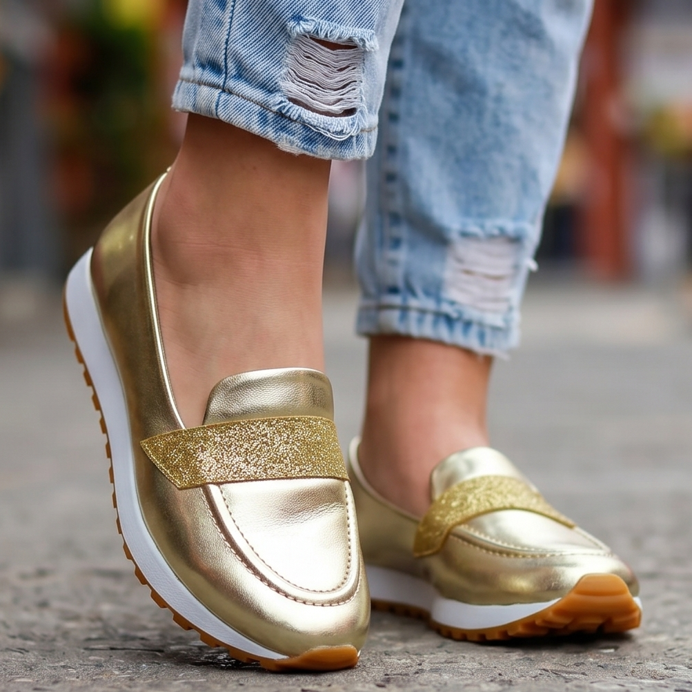 Mocasines Metalizados con Plataforma — Modelo Esmeralda Luz