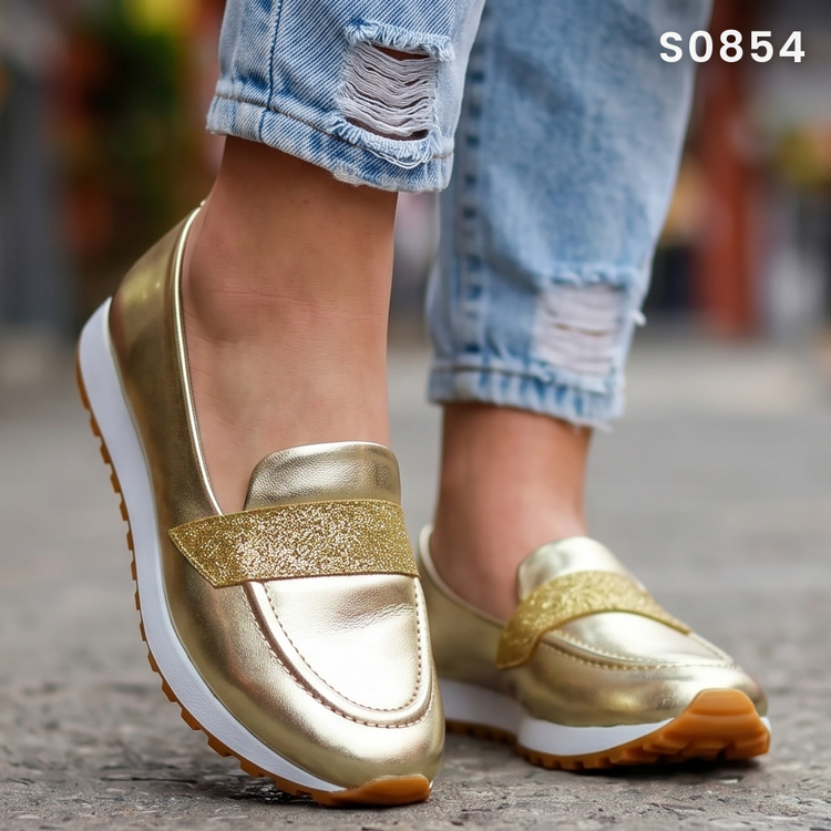 Mocasines Metalizados con Plataforma — Modelo Esmeralda Luz