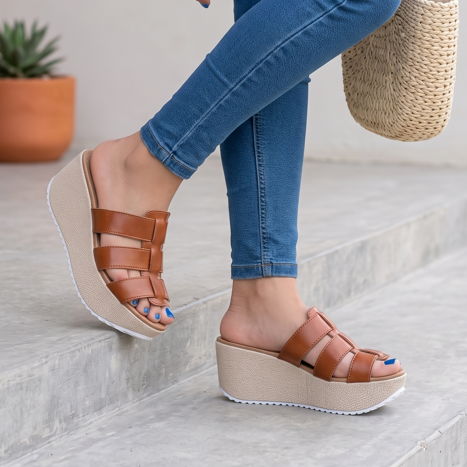 Sandalias de Plataforma con Fajas Tejidas — Modelo Amapola