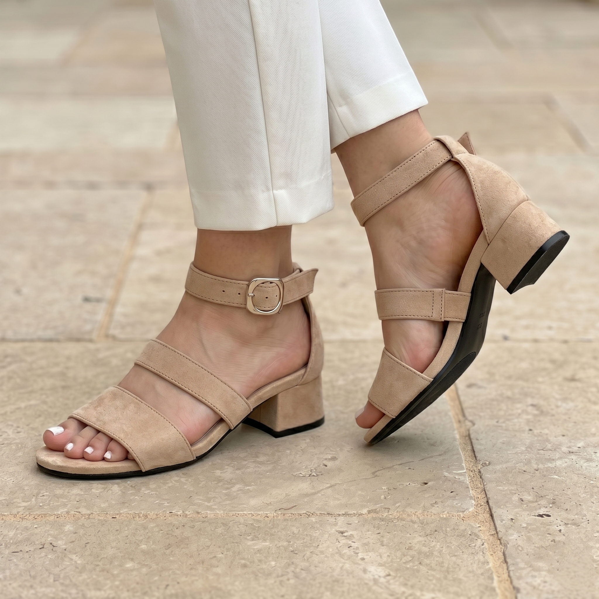 Sandalias de Fajas con Tacón Grueso — Modelo Ursula