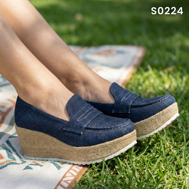 Mocasines de Tela Jean con Plataforma — Modelo Danae