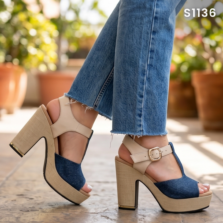 Sandalias de Tela Jean con Plataforma — Modelo Solana