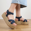 Sandalias de Tela Jean con Plataforma — Modelo Emilia