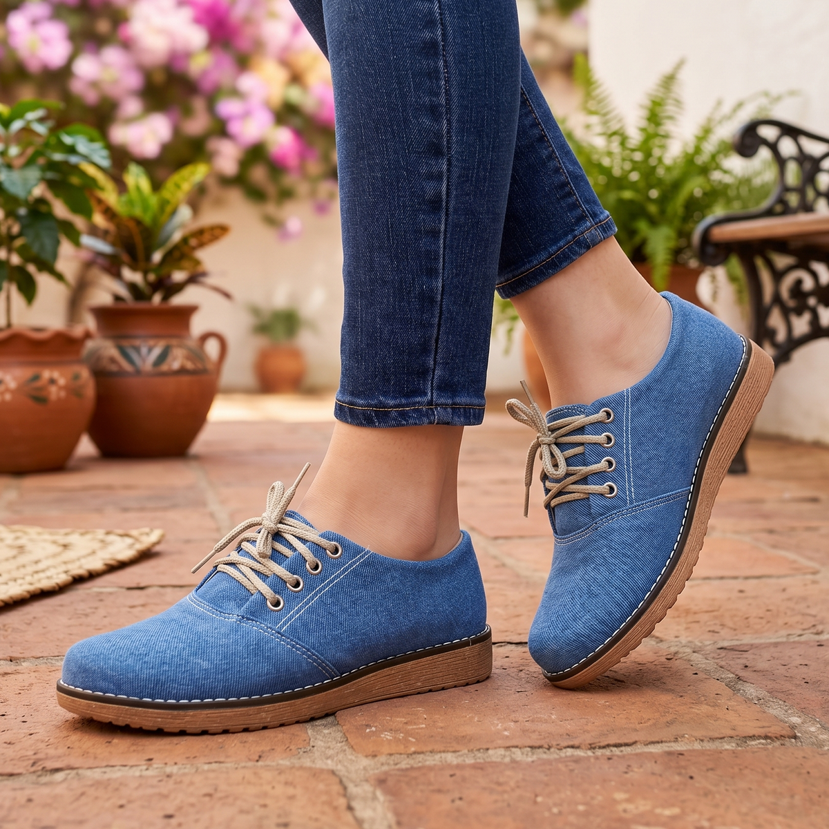 Mocasines de Tela Jean con Cordones — Modelo Bruma