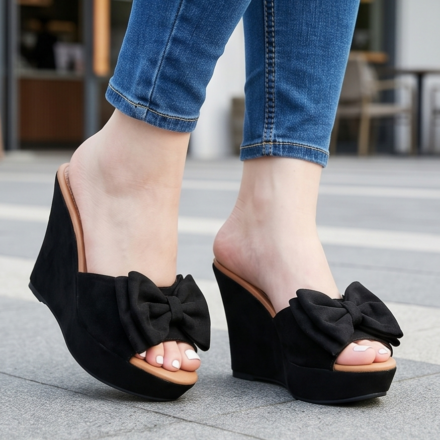 Sandalias de Gamuza con Moño y Plataforma — Modelo Zoe