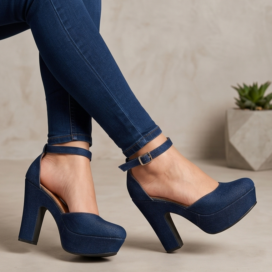 Zapatos de Tela Jean con Plataforma — Modelo Ana Maria