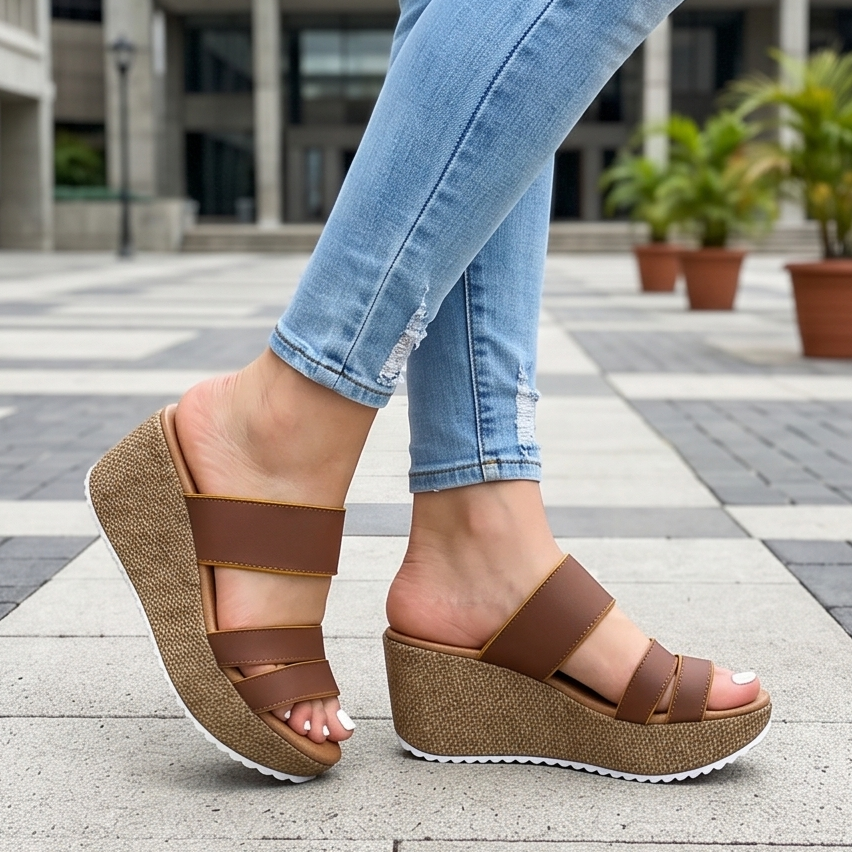 Sandalias de Plataforma con Tres Fajas — Modelo Coral