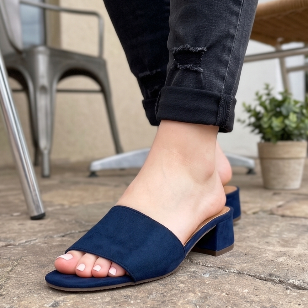 Sandalias de Gamuza con Tacón Cuadrado — Modelo Jimena