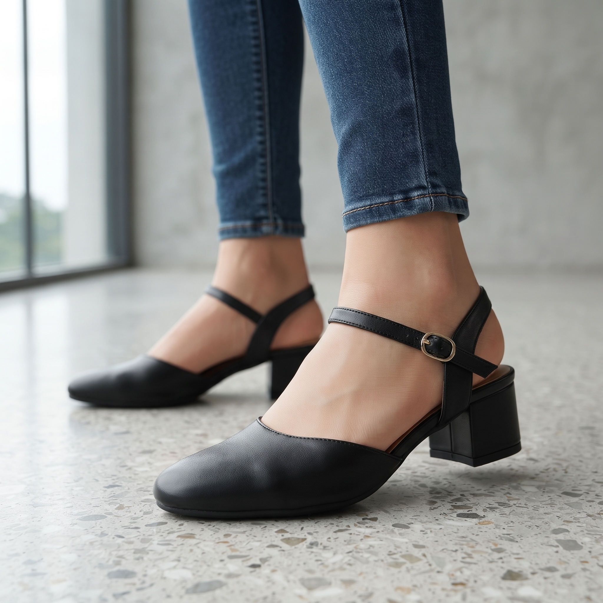 Zapatos de Tacón Grueso con Correa — Modelo Palma