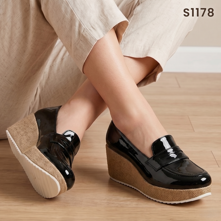 Mocasines de Charol con Plataforma Yute — Modelo Yamileth
