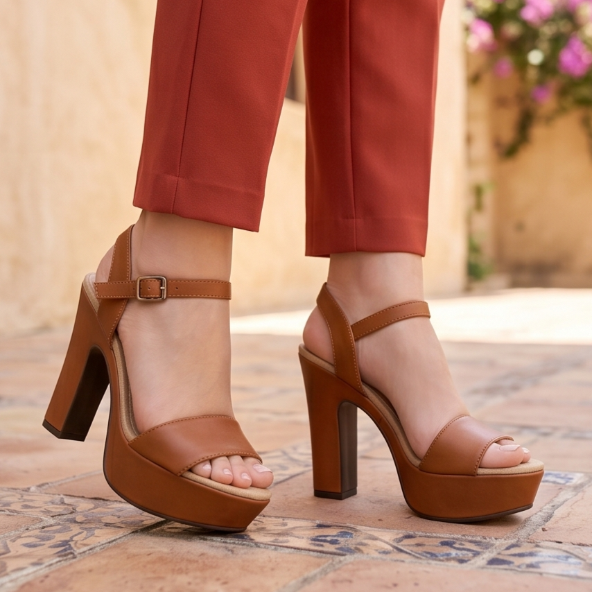 Sandalias con Plataforma y Tacón Grueso — Modelo Zelia