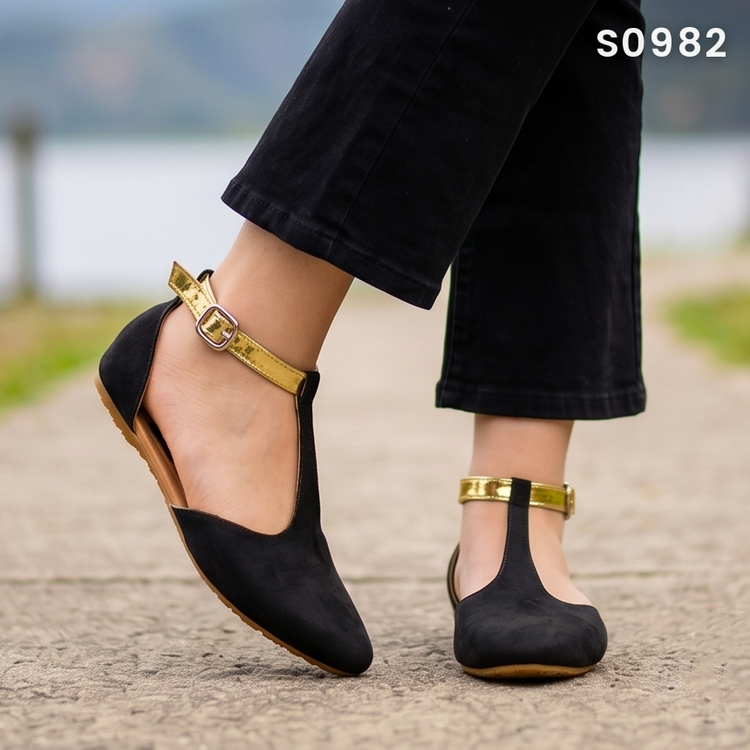 Flats de Gamuza con Faja Metalizada — Modelo Simona