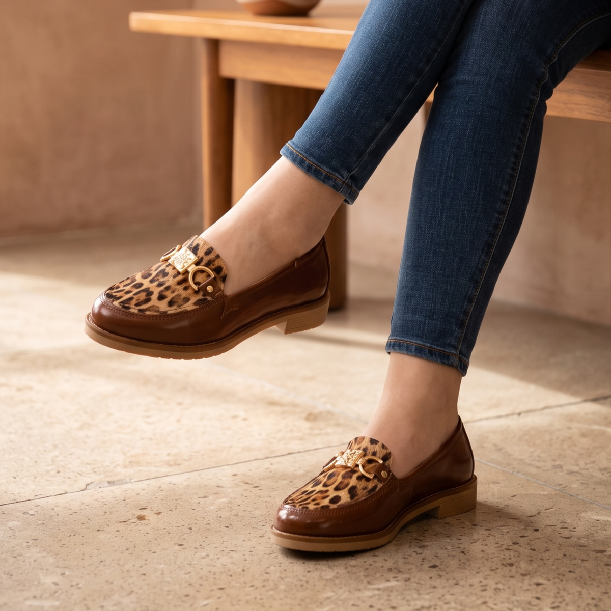 Mocasines Charol con Detalle Animal Print — Modelo Odalis
