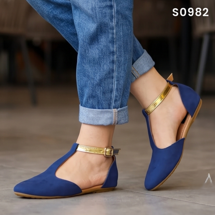 Flats de Gamuza con Faja Metalizada — Modelo Simona