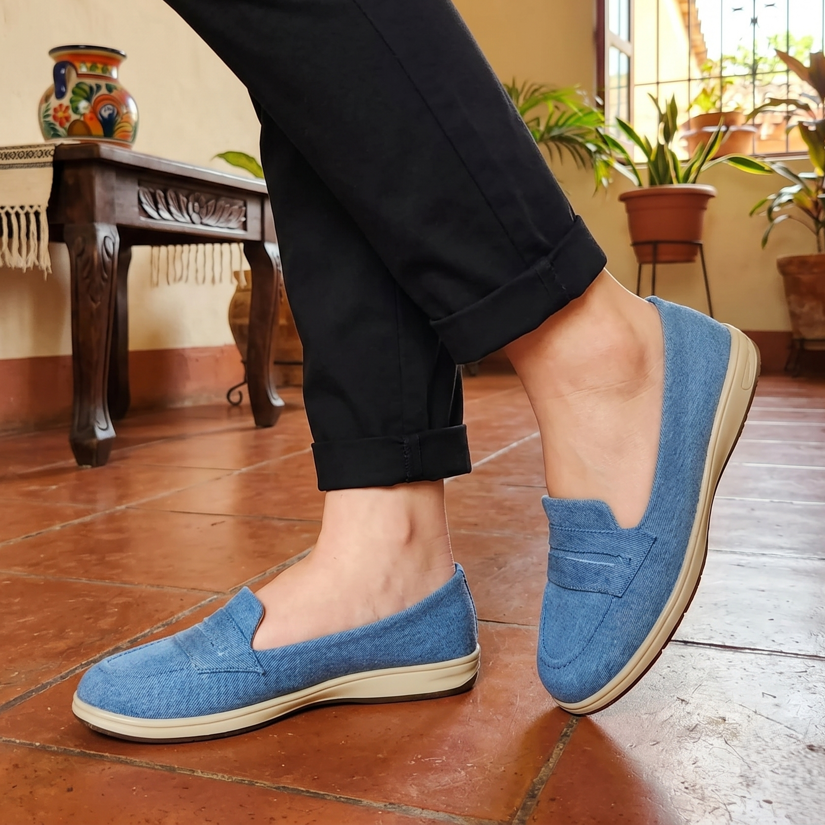 Mocasines de Tela Jean con Antifaz — Modelo Brenda