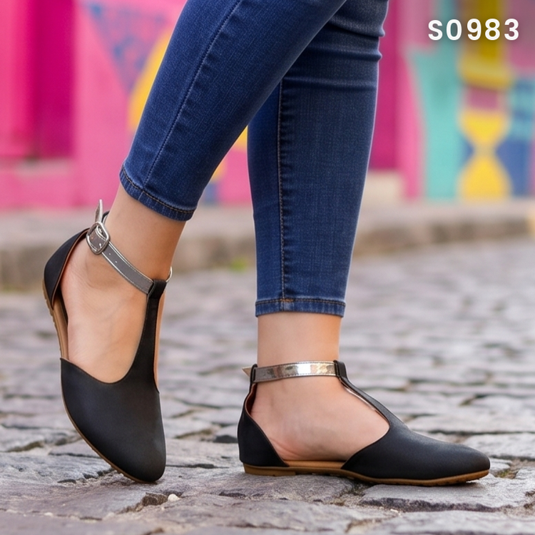 Flats de Punta Redonda con Faja Metalizada — Modelo Mabel