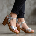 Sandalias Metalizadas de Tacón Grueso — Modelo Pandora