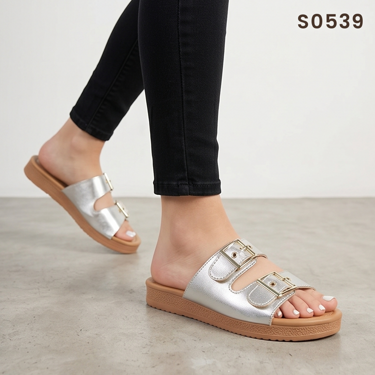 Sandalias con Doble Hebilla Metalizada — Modelo Eloisa