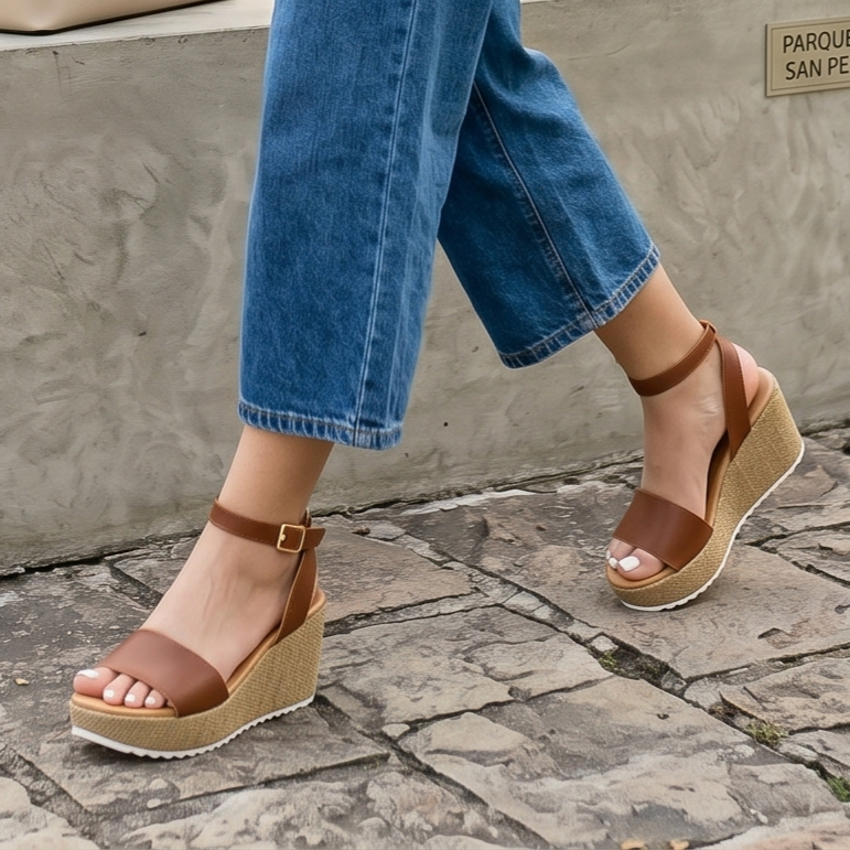 Sandalias de Plataforma con Faja Ancha — Modelo Fatima