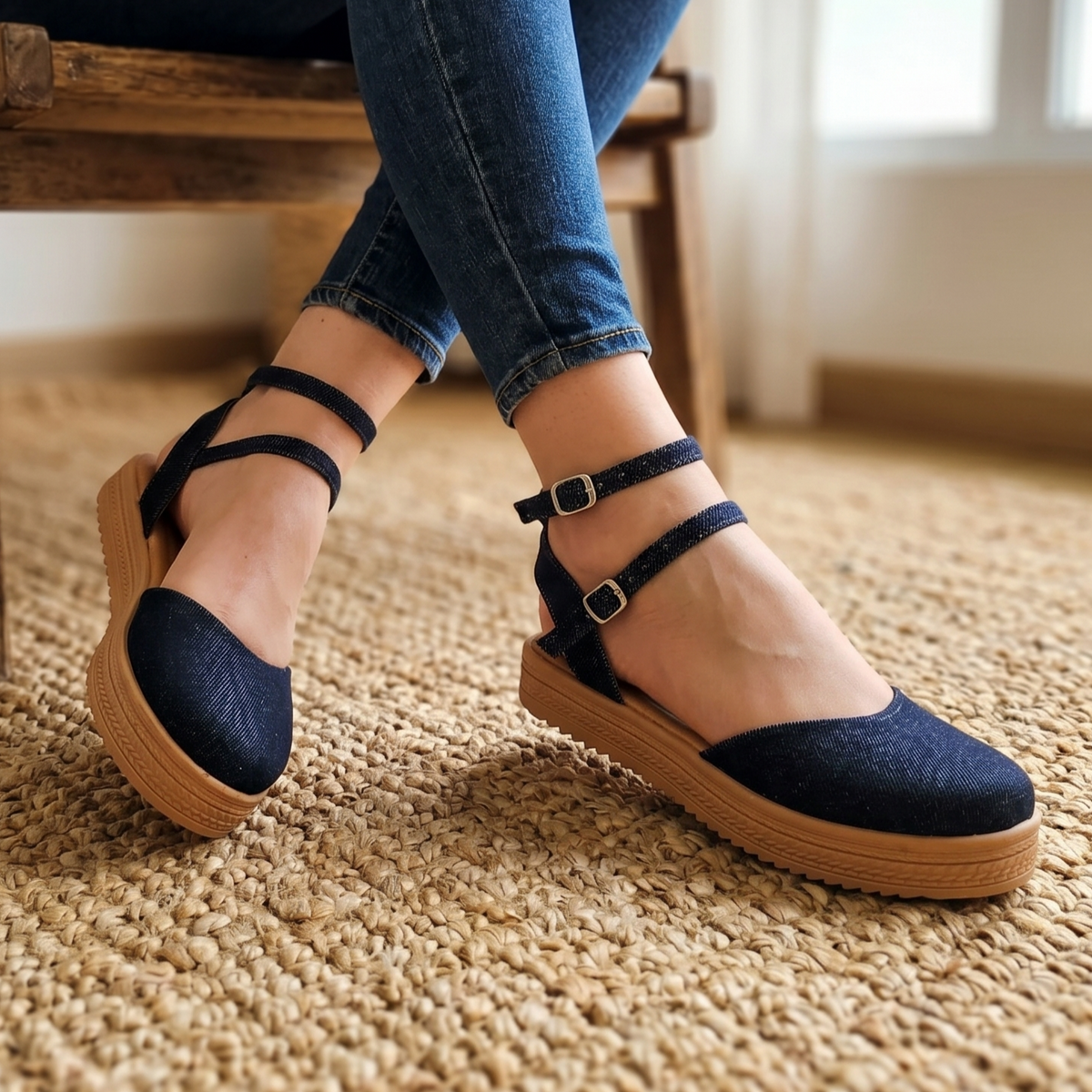 Zapatos de Jean con Doble Faja Cruzada — Modelo Nuria