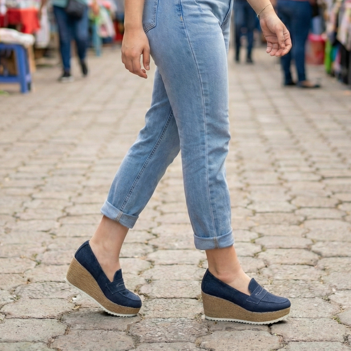 Mocasines de Tela Jean con Plataforma — Modelo Danae