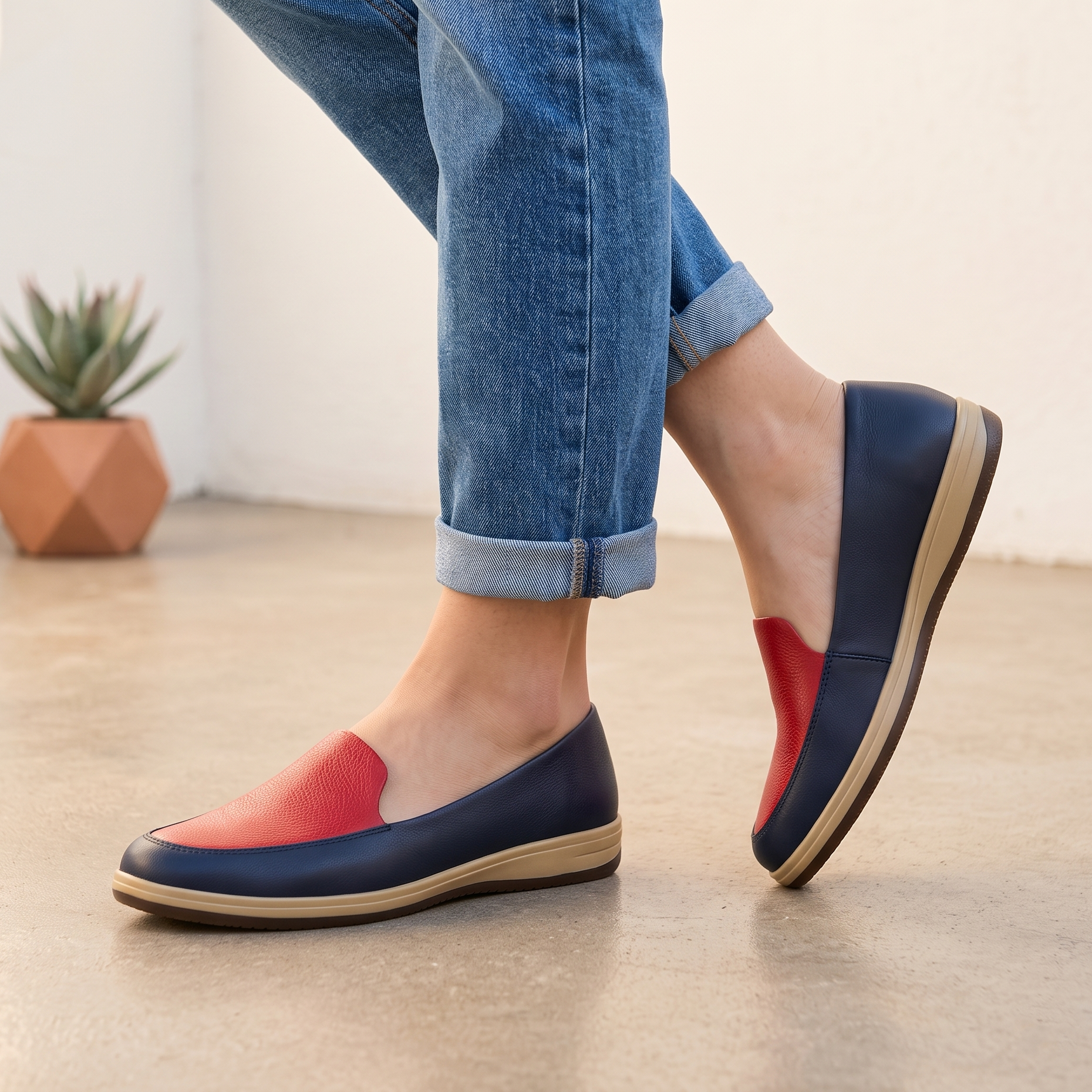 Mocasines Bicolor de Punta Redonda — Modelo Margarita