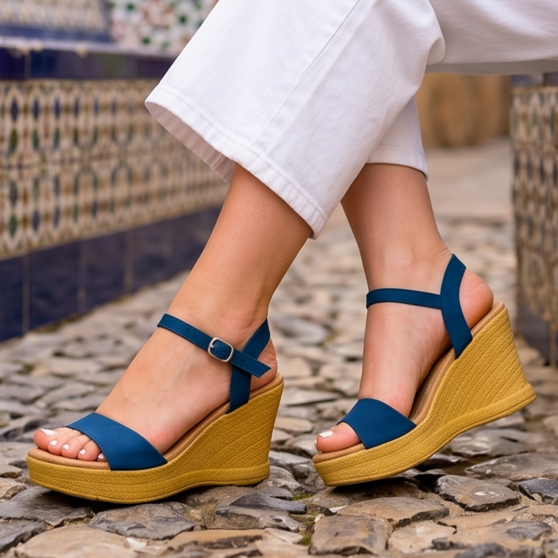 Sandalias de Cuerina con Plataforma Trenzada — Modelo Lara