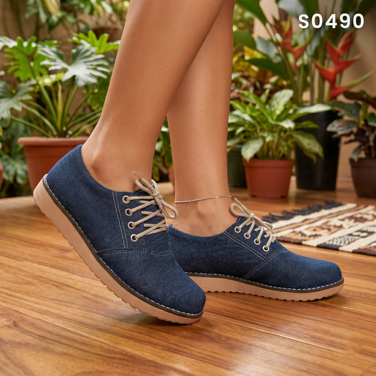 Mocasines de Tela Jean con Cordones — Modelo Bruma