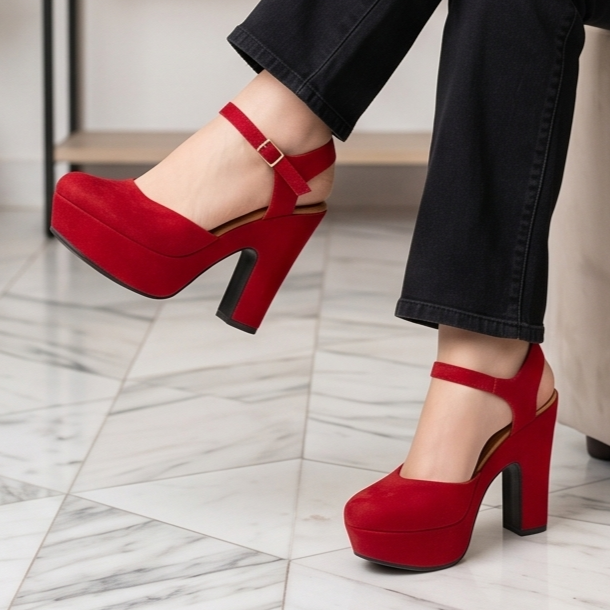 Zapatos de Gamuza con Tacón Grueso — Modelo Lidia