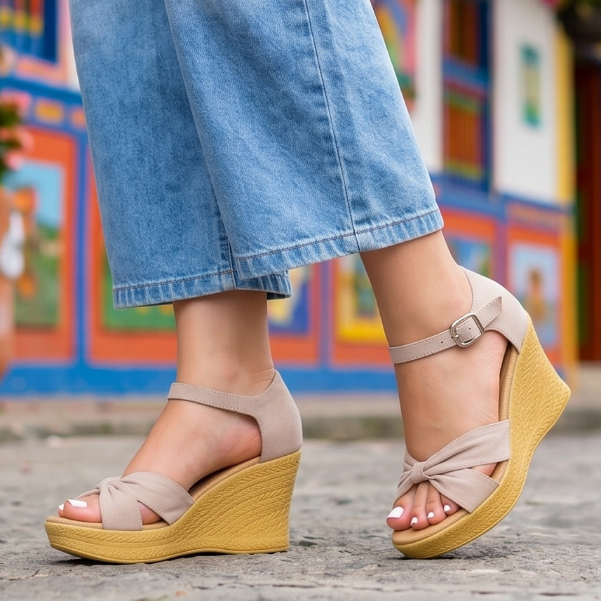 Sandalias de Cuña con Nudo Frontal — Modelo Noa