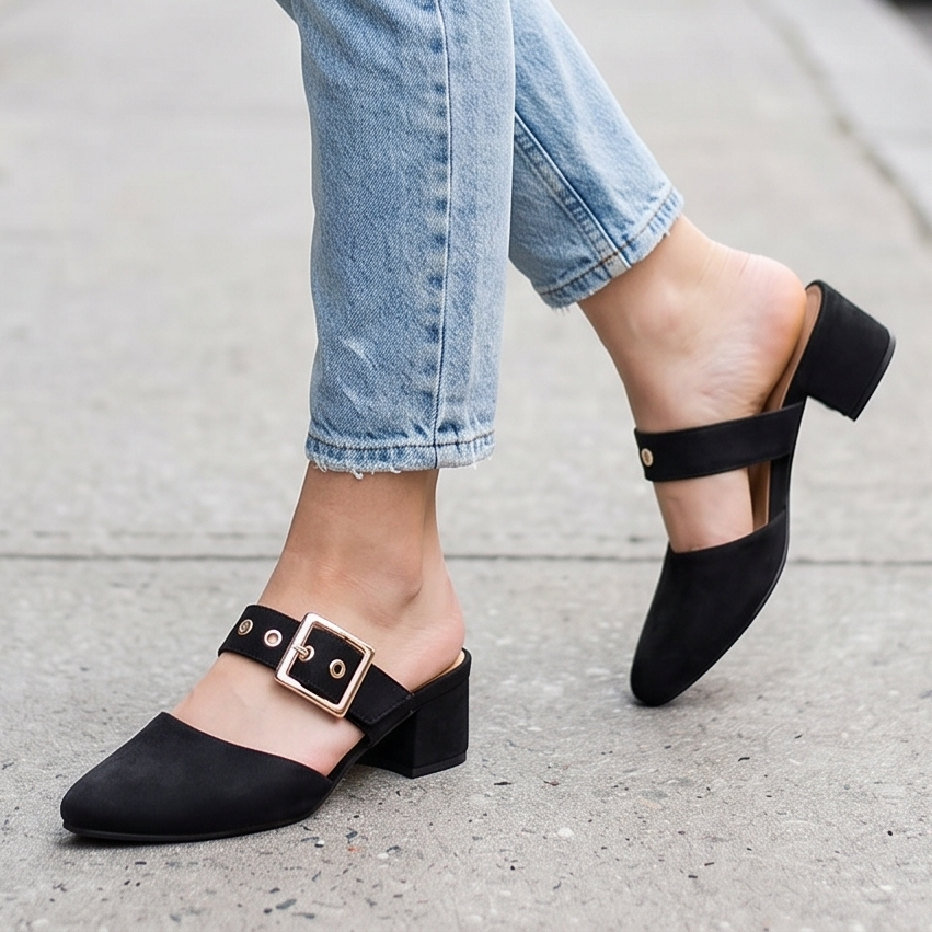 Zapatos de Gamuza con Hebilla y Faja — Modelo Clara