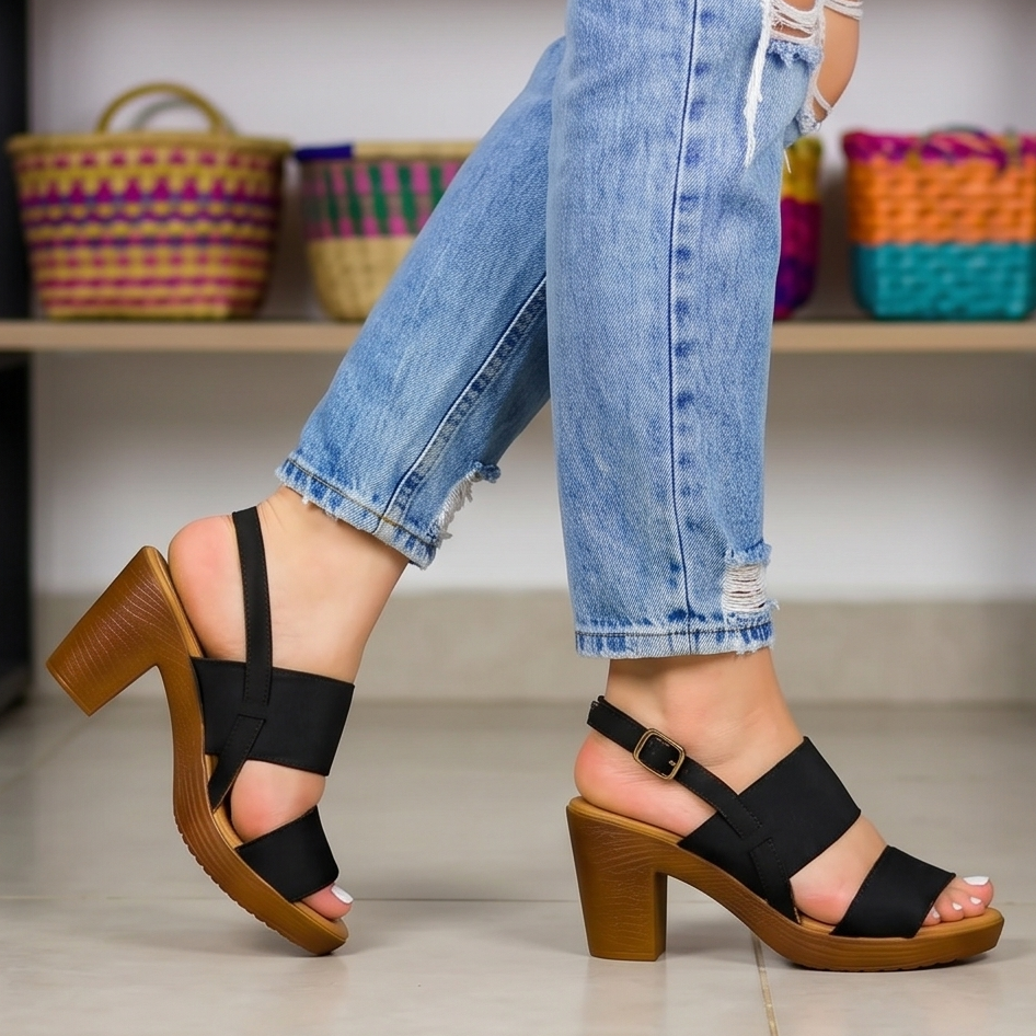 Sandalias de Tacón Grueso con Hebilla — Modelo Romina